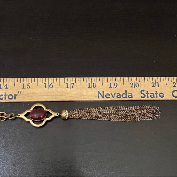 Vintage Double Sided Semi-Precious Stone Gold-tone Chain Tassel Necklace - Picture 10 of 16